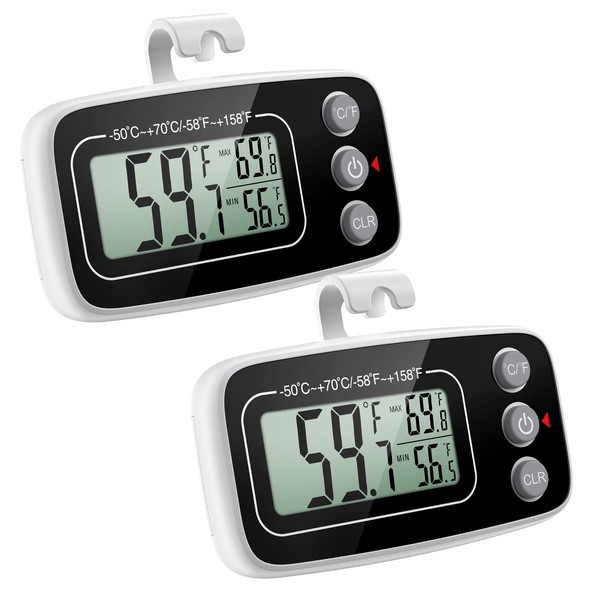 ORIA Refrigerator Thermometer, (NEW VERSION) 2 Pack Digital Freezer Thermometer, Fridge Thermometer with Magnetic back, LCD Display, Max/Min Function, 3 Mounting Options for Kitchen, Home, Restaurants