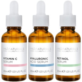PraNaturals Skin Perfector Face Serum Kit 3 x 30 ml - Hyaluronic Acid, Retinol & Vitamin C - Removes Wrinkles and Wrinkles with Natural Oils and Vitamins