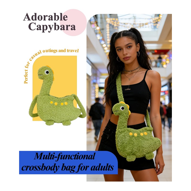 LHTWLF Cute Dinosaur DesignPlush Backpack，with Zipper Shoulder Bag，Unique Novelty Fun