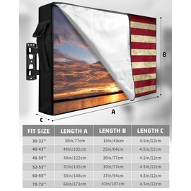 LBCASA American Flag Outdoor TV Cover 48 to 50 Inch Weatherproof, Vintage Red Stripes 600D Oxford TV Covers with Waterproof Zipper, USA Flag Outside Flat TV Screen Protector Size 48"W x 30"H x 4.5"D