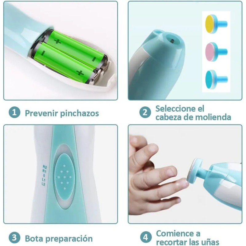 Lima Para Uñas Bebe Eléctrica Portátil Luz 6 En 1+cortauñas