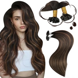 Moresoo Ktip Human Hair Extensions Ombre Dark Brow to Medium Brown K-Tip Hair Extensions Human Hair Straight U Tip Extensions Human Hair Invisible 22 Inch 50G/50S
