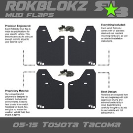RokBlokz Mud Flaps for 2005-2015 Toyota Tacoma - Multiple Colors Available - Set of 4 - Includes Hardware and Detailed Instructions (Regular, Original, Black with Black Logo)