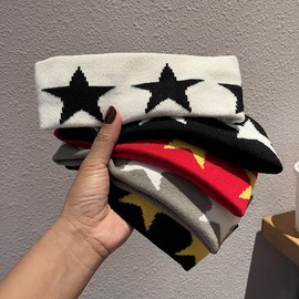 Li Longfu 5-Pointed Star Wool Wide-Edge Sports Headband (Black & White) - Korean Blogger Edition Free Size/Gray 5ea