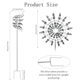 YushengTai Magic Windmill, Magic Windmill Metal 3D Wind Powered Kinetic Sculpture, Metal Wind Spinner, Wind Chime Garden Standing, for Garden, Patio, Lawn, Courtyard, Silver