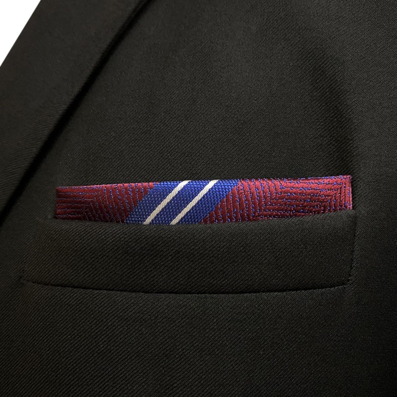 S&W SHLAX&WING Pocket Squares for Men Maroon Blue Red Striped