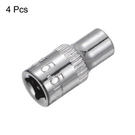 sourcing map 4 Pcs 1/4-Inch Drive 5.5mm 6-Point Shallow Socket, Metric, Steel with Chrome Plated