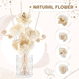 Daifunli 11 Pcs Flower Reed Diffuser Set Include 10 Pcs Diffuser Sticks and 1 Pcs 5oz Empty Design Bottles Fragrance Rice Paper Natural Flower for Home Bedroom Office Bathroom Shelf Decor Gift