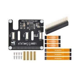 PCIe to 2-CH PCIe HAT for Raspberry Pi 5, Extended 2-Ch PCIe FFC Ports, Easy Stacking of Multiple PCIe Hats, Supports PCIe Gen2