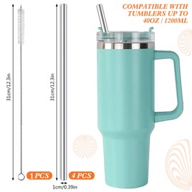 Stainless Steel Straws, 31 cm Long Straws, Pack of 4 Reusable Straws with 1 Cleaning Brush, Stainless Steel Drinking Bottles