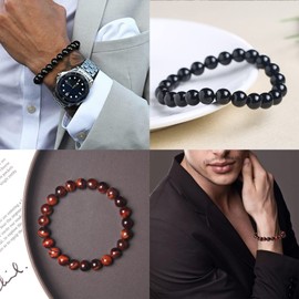 Stocking Stuffers Holiday Outfits for Women 2024 Black Tourmaline Bracelets Crystals Gemstones Natural Stone Beads Gem Semi Stretch Bracelet Black Lava Stone Beads Bracelets for Men Women Jewelry (Red Tiger Eye)