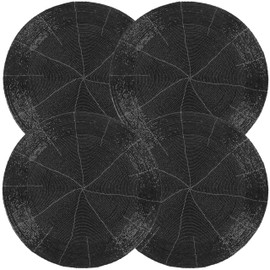 ALPHA Living HOME - Handmade Beaded Charger Placemats Set of 4 – Elegant Round Beaded Table Mats for Dining, Wedding, Holiday, Party Decor – Glass Beads – Jet Black – Scratch Resistant – Non Slip Back