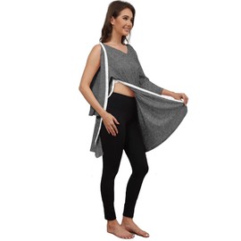 Liokoc Women's Post Shoulder Surgery Dress 3/4 Sleeve Full Open Side Snap Tear Away Adaptive Clothing with Pockets Grey