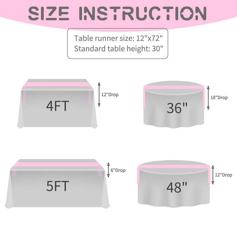 6 Pack Pink Table Runner,Satin Table Runner, 12 x 72