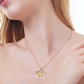 DFUNH Birthday Gifts for Her Wife Anniversary Necklace Gifts for Women Her Birthday Present for Wife Heart Birthstone Jewelry Valentines Christmas Mother's Day Gifts for Girlfriends(Gold-Nov-Citrine)