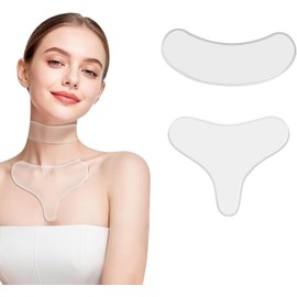 Parches de Silicona Antiarrugas para Escote y Cuello (2 Pzas) Almohadillas Alisadoras Reutilizables, Prevenir y Eliminar Arrugas de Piel, Reafirmante Tonificante,Nocturno Transparente
