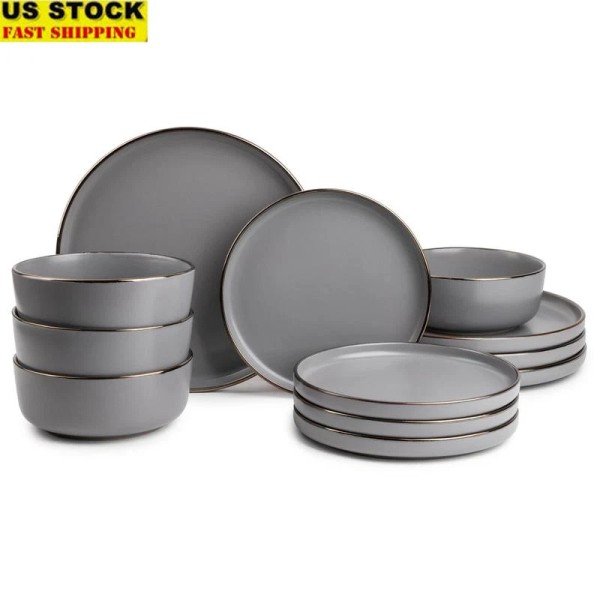Unbranded 12 Piece Stoneware Dinnerware Set Dishwasher Microwave Safe Four