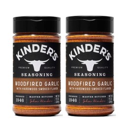 KINDERS - Woodfried Garlic Rub Seasoning - Gluten Free, NON-GMO, No added MSG, Made in USA - (9.5 oz.) Bundled with Gokul Brands Kitchen Measurement & Substituion guide – 2 Pack