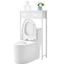 MOHOPE 2-Tier Over The Toilet Storage with 2 Fabric Drawers, Freestanding Above The Toilet Storage Cabinet, Space Saver Metal Over Toilet Bathroom Organizer Shelf for Small Space, White