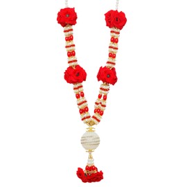 Aditri Creation Large Artificial Red Rose Flowers Ribbon Garland Haar Mala for Idol-Mala for God Pooja Sringar Articles Ornament for Multipurpose Festival New Year Decoration Home Decor(Size :-15")