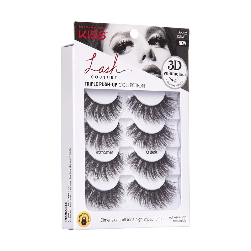 KISS Triple Push-Up, False Eyelashes, 'Bombshell', 14mm, Includes 4 Pairs