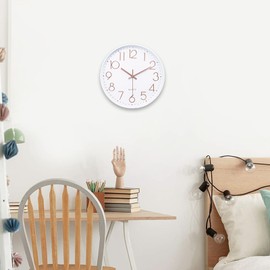 Lafocuse White Modern Wall Clock Silent 30 cm 3D Numbers Rose Gold No Ticking Noises Quartz Wall Clock Analogue Easy to Read Decoration for Living Room Room Kitchen Office