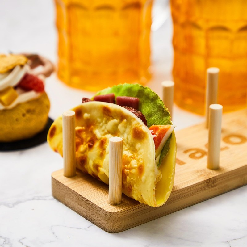 Pinkunn 4 Pcs Bamboo Taco Tray Holder Holds 8 Rack
