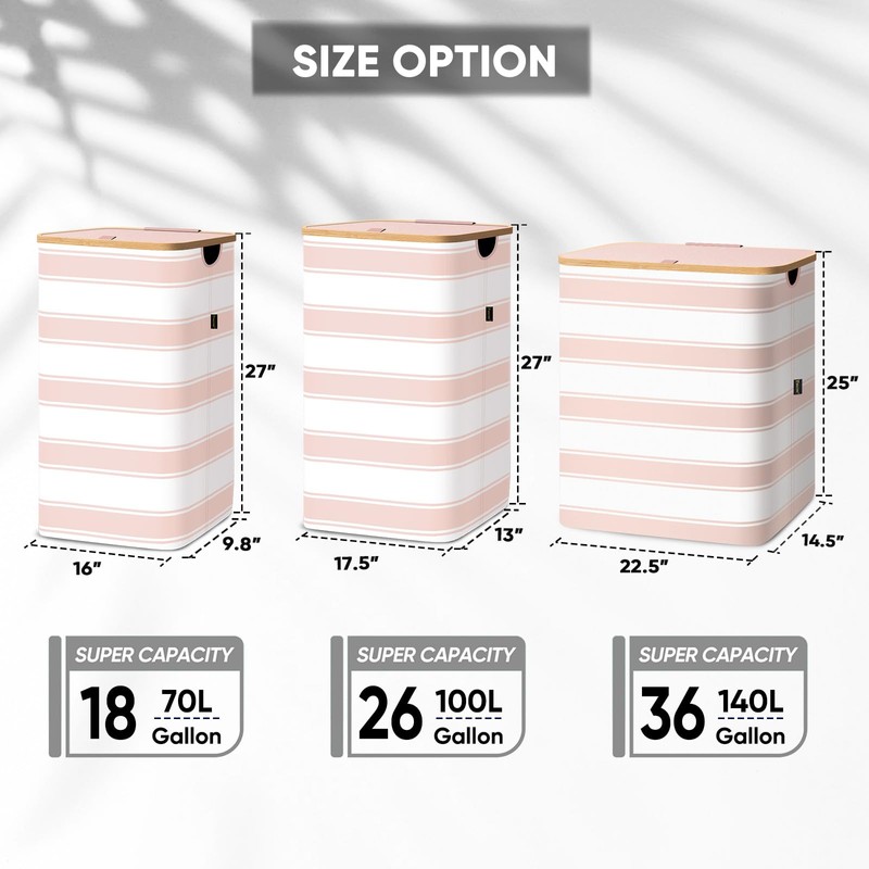 BALEINE Laundry Hamper with Lid, Tall Laundry Baskets with Bamboo