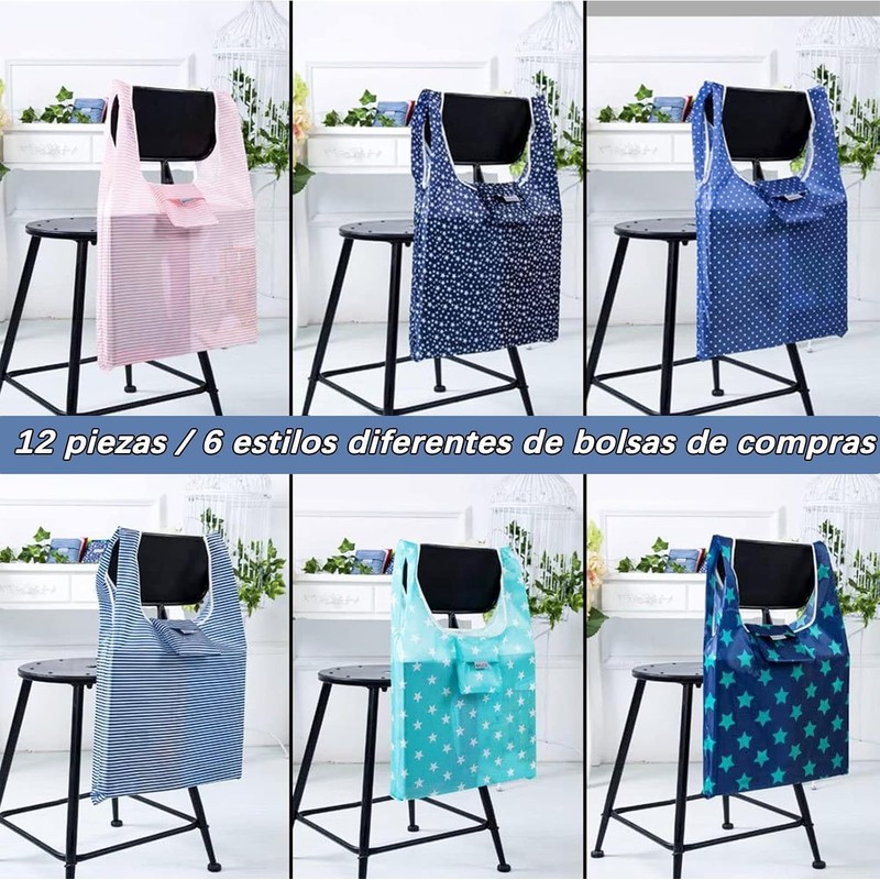 12-Pack Bolsas Ecológicas, Bolsa de Compras Portátil Reutilizable
