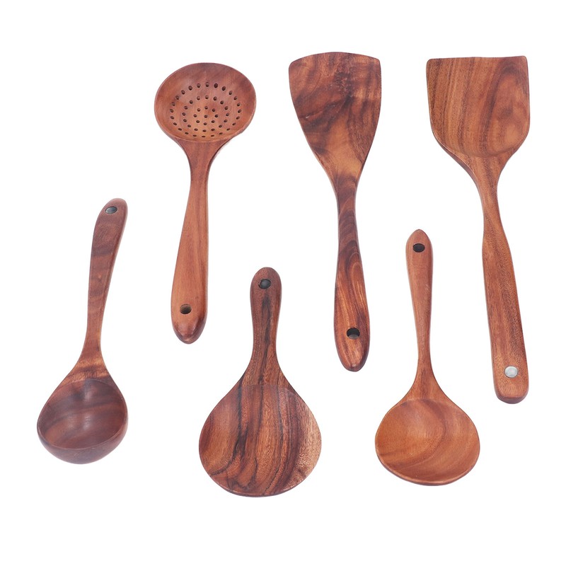 Kitchen Utensils Set Wooden Spatulas Spoons Comfortable Grip Minimaliset Kitchen