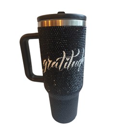 40 Oz Bling Rhinestone Gratitude Tumbler with Straw and Handle – Leak-Proof Double Wall Stainless Steel Cup – Vacuum Insulated, Reusable for Hot & Cold Drinks, Stylish Gift For Women Or Back-To-School