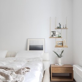 Wooden Wall Shelf, Boho Wall Hanging Shelf, for Kitchen, Living Room, Bedroom, Bathroom, Balcony Decoration and Storage, Wooden Floating Shelf