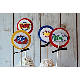 Superhero Party Theme Cupcake Toppers (Set of 12)
