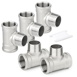 TAISHER 5PCS 304 Stainless Steel Tee Pipe Fittings, 3/4" NPT Female x 3/4" NPT Male x 3/4" NPT Female Pipe Fittings, Male Branch Tee