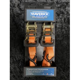 Maverick Advantage Ratchet Tie Down Strap - (2Pk) 1.25" x 20' 1500 Lb Break Strength - Cargo Tow Strap with Double S Hook for Securing Appliances, Motorcycles, Trailers