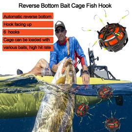 FREECOZYER Reverse Bottom Bait Cage Fishing Hook - 6 Hook Catfish Rig for Freshwater & Saltwater Fishing, 360° Floating Spring Trap, Prevents Snags, Perfect for Carp Bass, Trout & Catfish (2PCS 6#)