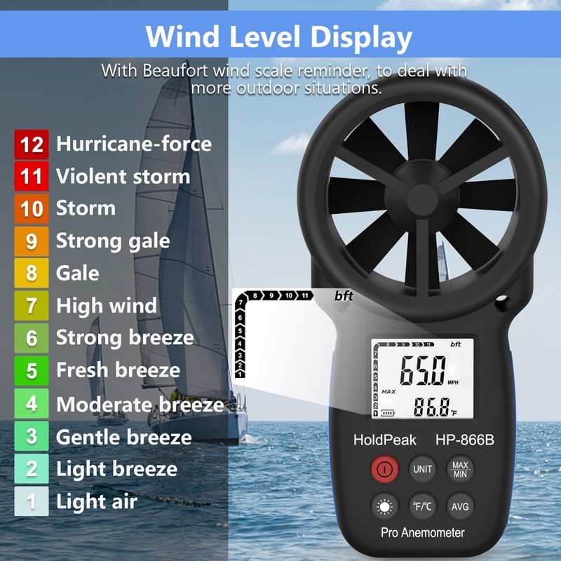 HoldPeak 866B Handheld Anemometer with Tripod, Digital Wind Speed Gauge