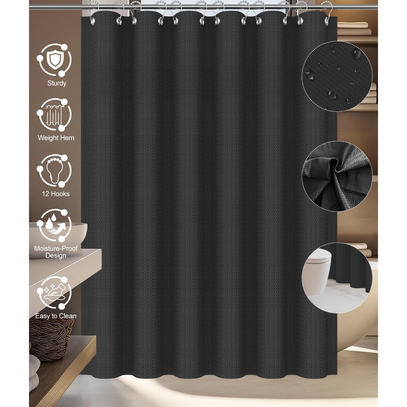 22Pcs Matte Black Bathroom Accessories Set Shower Curtain Decor Kit