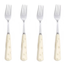 Chenshuo Stainless Steel Cheese Forks Set, Metal Forks for Home Kitchen Restaurant Hotel, Polish Forks Silverware With Ceramic Handle, 7.7 Inch, 4 Piece