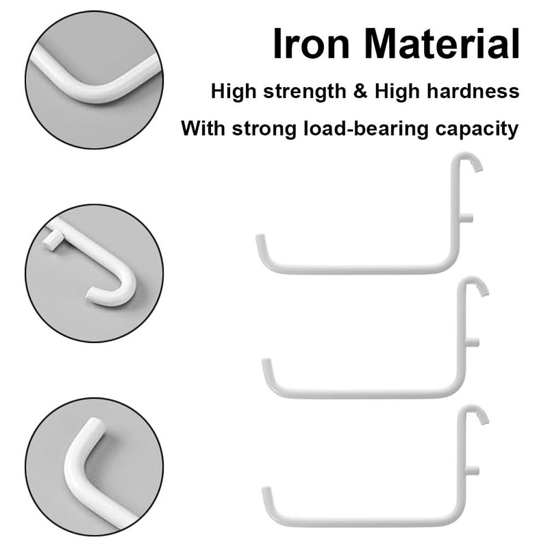 10Pcs Pegboard Hooks, Pegboard Storage Hook Storage Organizer Accessories White