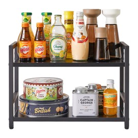 IBUYKE 2-Tier Spice Rack Industrial Counter Shelf Desktop Storage Organizer Standing Seasoning Rack for Countertop Kitchen Office Living Room Desktop Black UTLJ002B