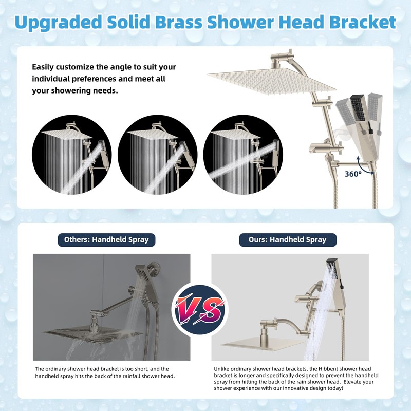 Hibbent All Metal CUPC Certified 12'' Rainfall Shower Head, Dual