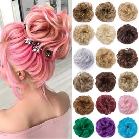 S-noilite Hair Bun Extensions Messy Wavy Curly Dish Donut Scrunchie Hairpiece Accessories Chignons Updo Ponytail Pony Tail Synthetic Hair Extension for Women Girl -1 Piece 40G TF2317