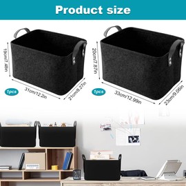 YDAKGUEY 2 PCS Felt Fabric Baskets, Large Open Fabric Bins with Handles for Organizing Clothes, Baby Products, Books, Laundry Baskets for Office Wardrobe Bookshelf Bedroom Toys - Black
