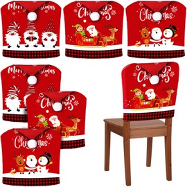 Ganeen 6 Pcs Christmas Chair Cover Santa Claus Hat Elf Shoes Buffalo Plaid Felt Dining Chair Slipcovers Merry Christmas Chair Back Covers for Xmas Banquet Kitchen Holiday Party Decor(Stylish Style)