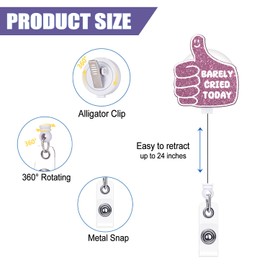 Tian Zhun Badge Reel Retractable with Alligator Clip Barely Cried Today, Acrylic Badge Holder for RN Nurse Teacher Students Child Office Workers（Pink）