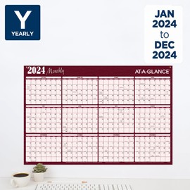 2024 AT-A-GLANCE® Horizontal Reversible Erasable Yearly Wall Calendar, 48" x 32", Red, January to December 2024, A152