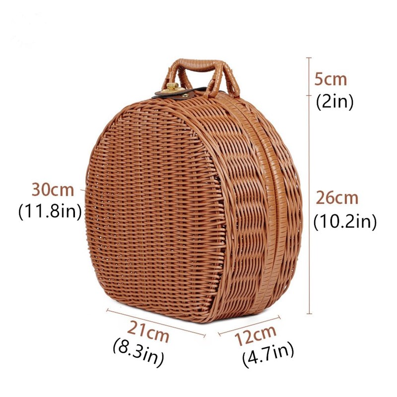 Wicker Storage Basket, Round Vine Weaving Storage Handbag with Hand