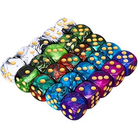 TecUnite 25 Pieces 6 Side Polyhedral Dice Set with Black Pouch Compatible with Board Activities, Parties, Math Learning and Others with Random Multi Colored Mix Color(Mix Color,6 Sides)