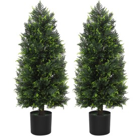 3FT Artificial Topiary Cedar Tree, Christmas Tree Artificial Cedar Pine Tree Potted UV Rated Plant, Fake Plants Tall Artificial Plants Shrubs for Home Decor, Perfect Housewarming Gift (1, 3FT)